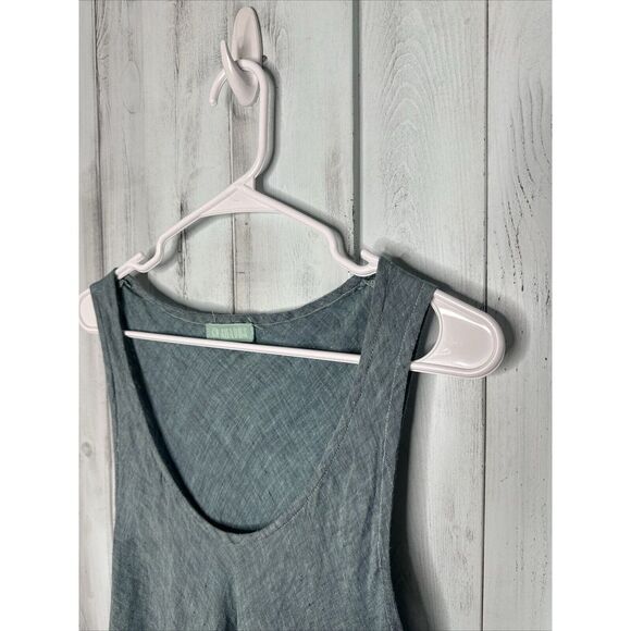 CP SHADES TEAL HATCHED 100% LINEN SLEEVELESS LIGHT AIRY LAGENLOOK MIDI DRESS S - Picture 6 of 16